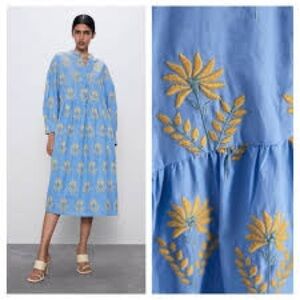 Zara Floral Embroidered Blue Dress